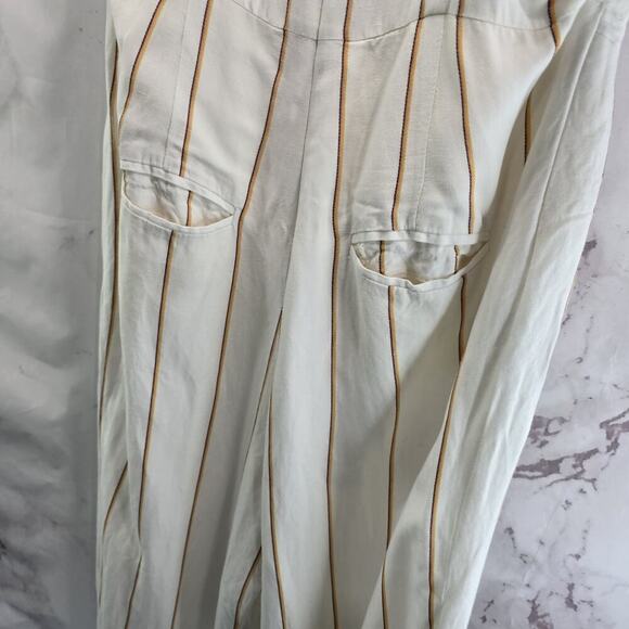 Anthropologie Jumpsuit Womens 8 Medium Linen Pinstripe Tank Essential - Picture 8 of 13